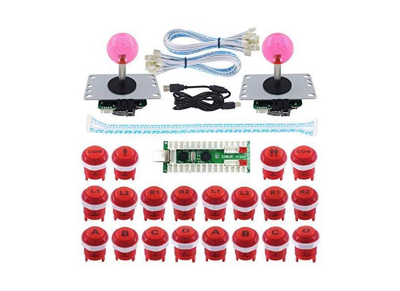 SJ@JX Kit de teclado mecânico para 2 jogadores, LED, fliperama, Raspberry Pi, botão LED, controle de joystick de luta, zero atraso, codificador USB retropie