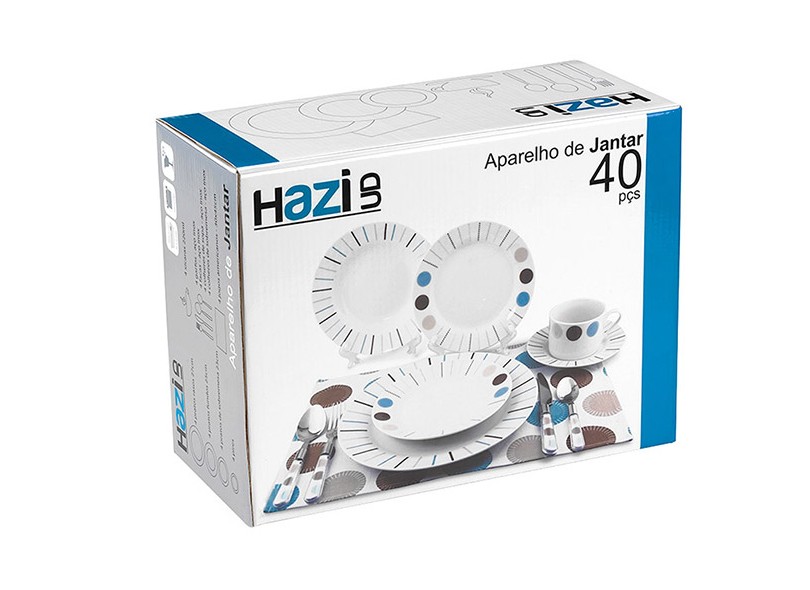 Aparelho de Jantar Redondo de Porcelana 40 Peças - Hazi UD 80010002