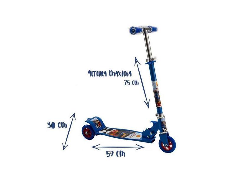 Patinete 3 Rodas Azul Dobra Carrega Ajusta Altura 75 Cm - Dm Toys