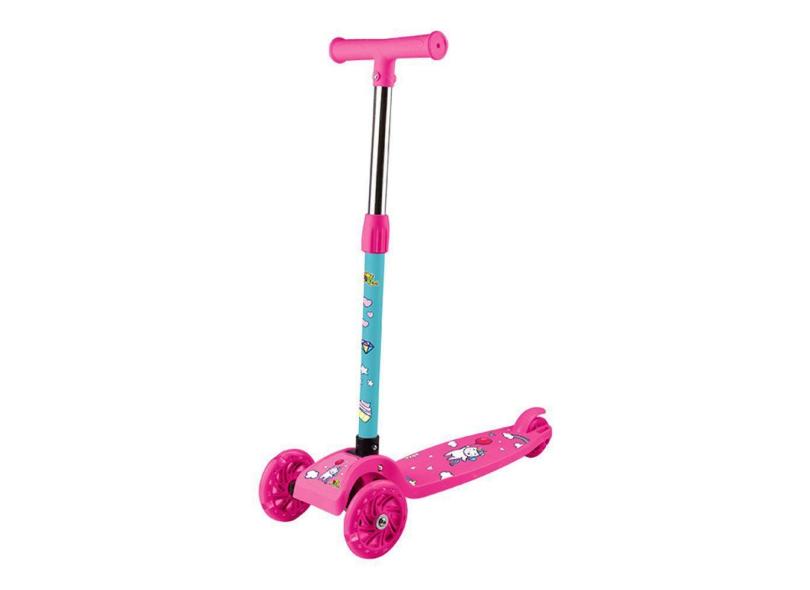 Patinete Infantil 3 Rodas com Led Unicórnio Dobrável e Altura Ajustável Rosa