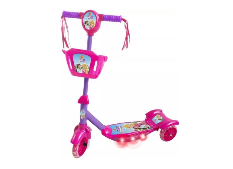 Patinete Infantil Musical Princesa 3 Rodas Luzes E Cestinha - Dm Toys