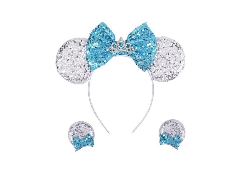 Mouse Ears Bow Headbands Sequin Ears Headband with with 2 cute Mouse Hair Clips, Glitter shiny Princess Headwear Decoration