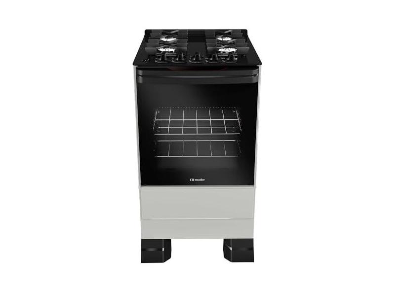 Fogão Mueller 4 bocas Titânio com Mesa de Vidro e grades de ferro fundido Bivolt MFV4BF