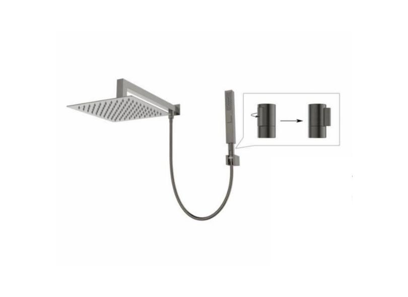 Ducha chuveiro gás 25x25 Slim com desviador Quadrada Cinza