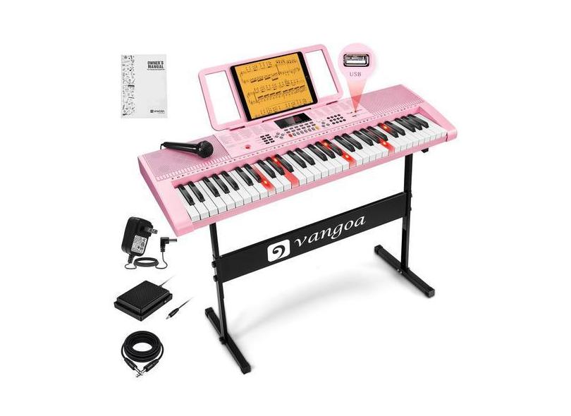 Teclado de piano Vangoa Pink 61 teclas com microfone para crianças