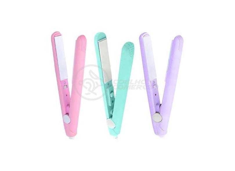 Mini Chapinha Prancha Portátil Bolsa Para Cabelo 17Cm - Aquilae, Rosa