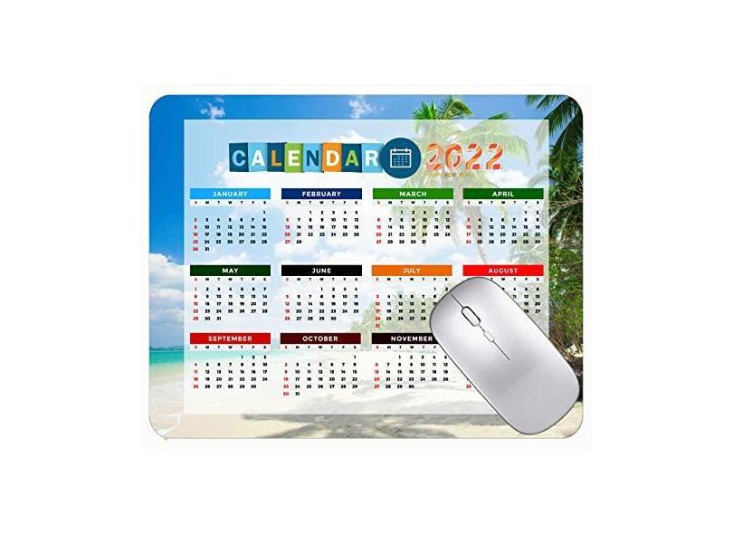 Mouse pad com calendário 2022 com feriados, mouse pad de borracha tropical de verão na praia e mar