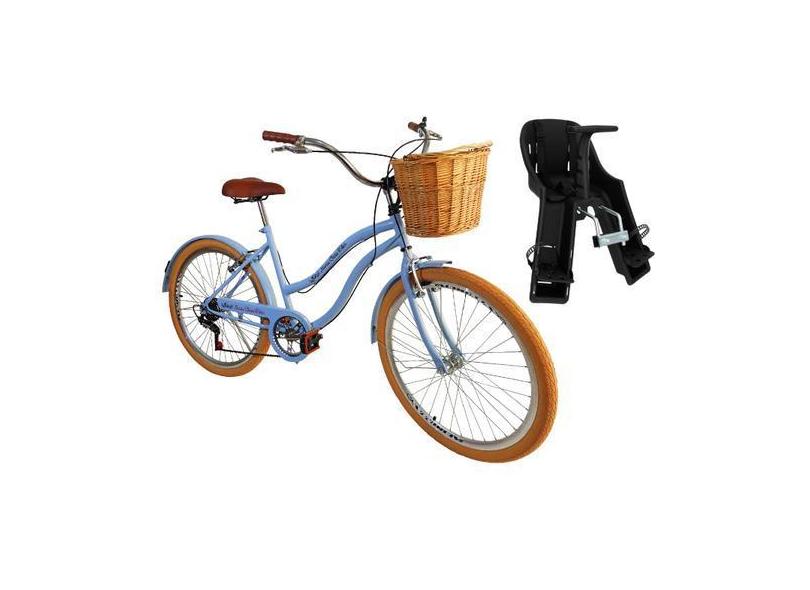 Bicicleta Aro 26 Com Cadeirinha Infantil 6V Com Vime Azul Bb - Maria C