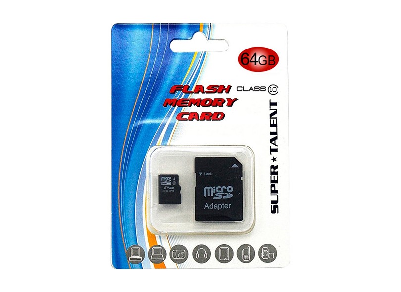 Cartão de Memória Micro SDHC com Adaptador Super Talent 64 GB MSD 64G