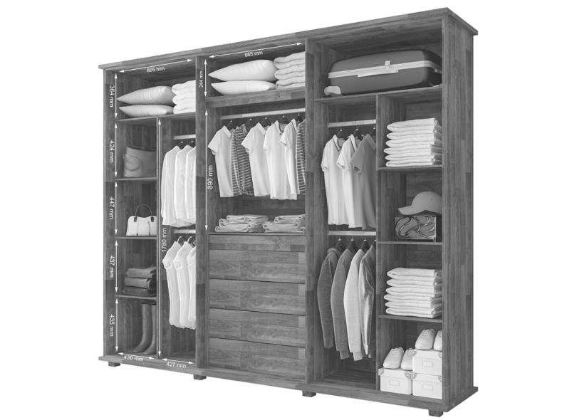 Guarda-Roupa Casal 6 Portas 5 Gavetas com Espelho Estrela 2E RV Móveis