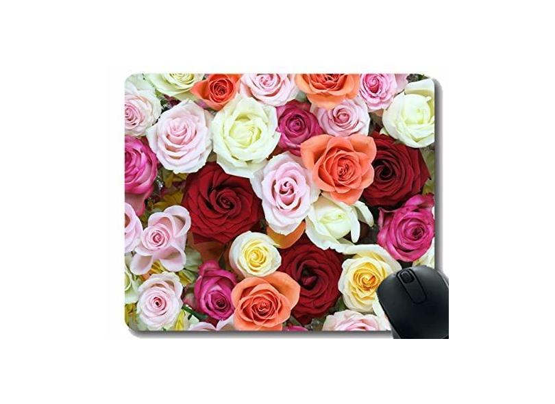 Mouse pad de borracha antiderrapante para jogos, mouse pad colorido com flores de rosas