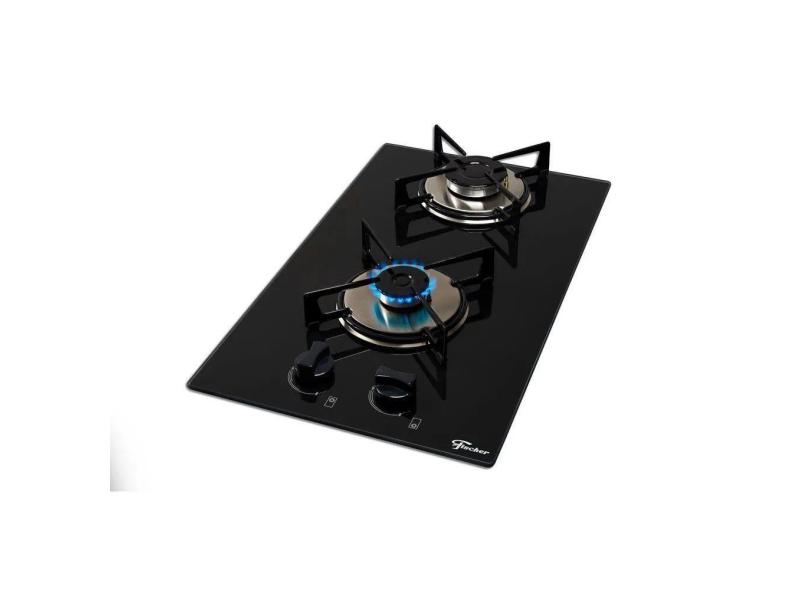 Cooktop A Gás Fischer 2 Bocas Loft Com Supervisor De Chama Mesa Vidro Bivolt