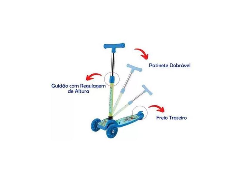 Patinete 3 Rodas Com Luz Led  Dobrável - Art Brink