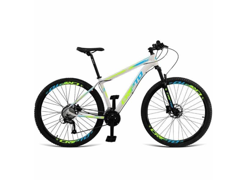 Bicicleta Aro 29 Cripto 24 Marchas Shimano E Freios A Disco - 19&quot; Branco-verde E Azul