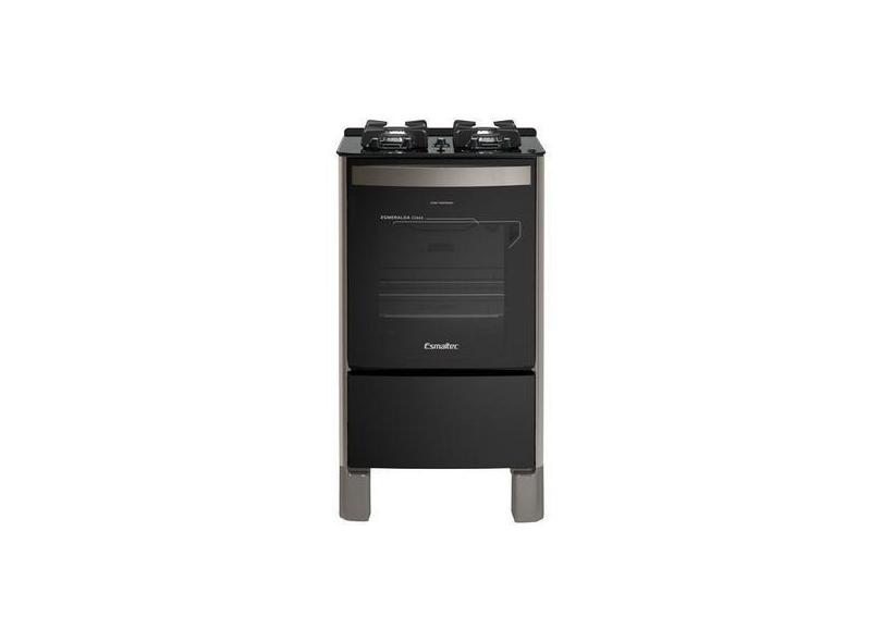 Fogão 4 Bocas Esmaltec Preto Mesa de Vidro Esmeralda Glass, Preto e Pr