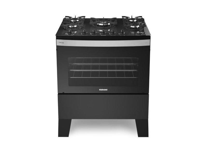 Fogão 5 Bocas Itatiaia Mesa de Vidro Automático Itaglass Plu, Bivolt