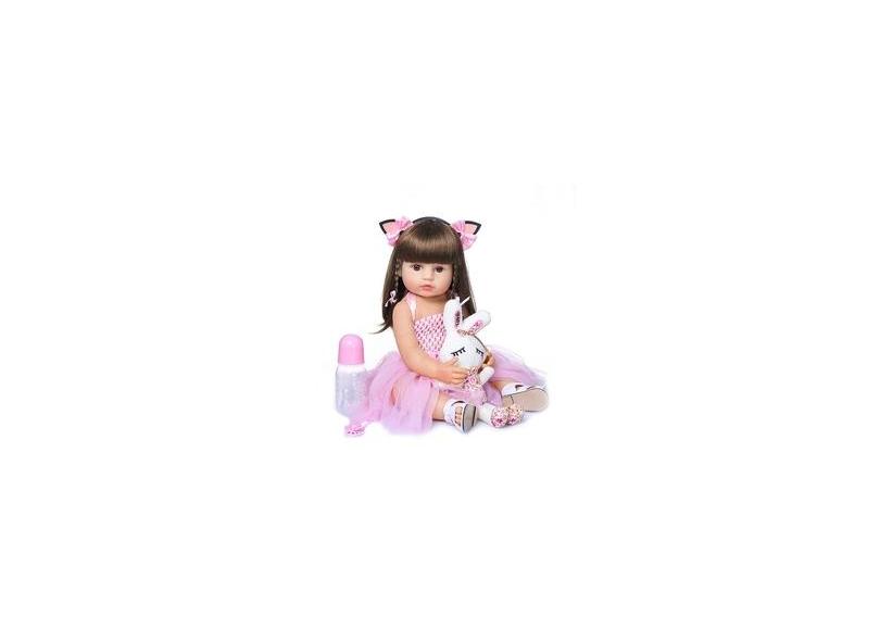 Brastoy Bebê Reborn Boneca Menina 100% Silicone Olhos Castanhos Original  55cm com o Melhor Preço é no Zoom