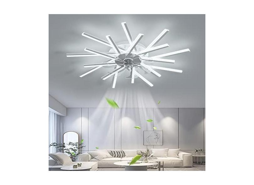 Ventilador de teto silencioso com iluminação Sala de estar Ventilador de teto LED com ventilador regulável com ventilador de controle remoto Luz de teto para sala de estar Quarto Cozinha Sal