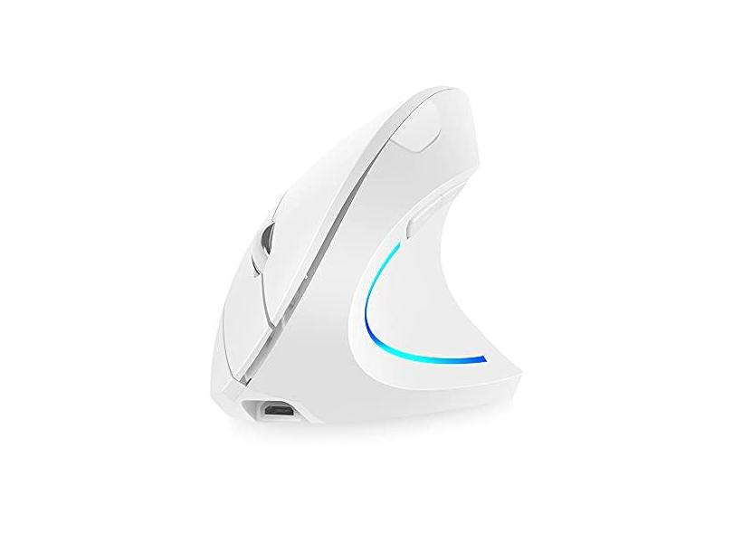 2.4G sem fio vecal mouse vecal recarregável ergonômico mouse 3 níveis de DPI ajustáveis RGB luz de fluxo Plug N Play, branco