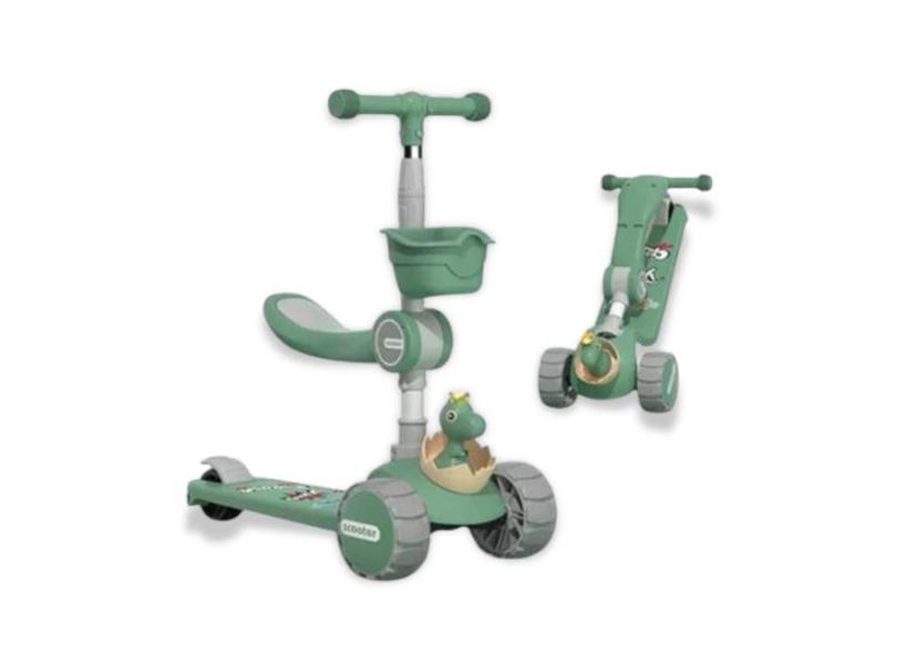 Patinete Dinossauro 3 Rodas com Led Banco Ajustável 3 Alturas Criança 