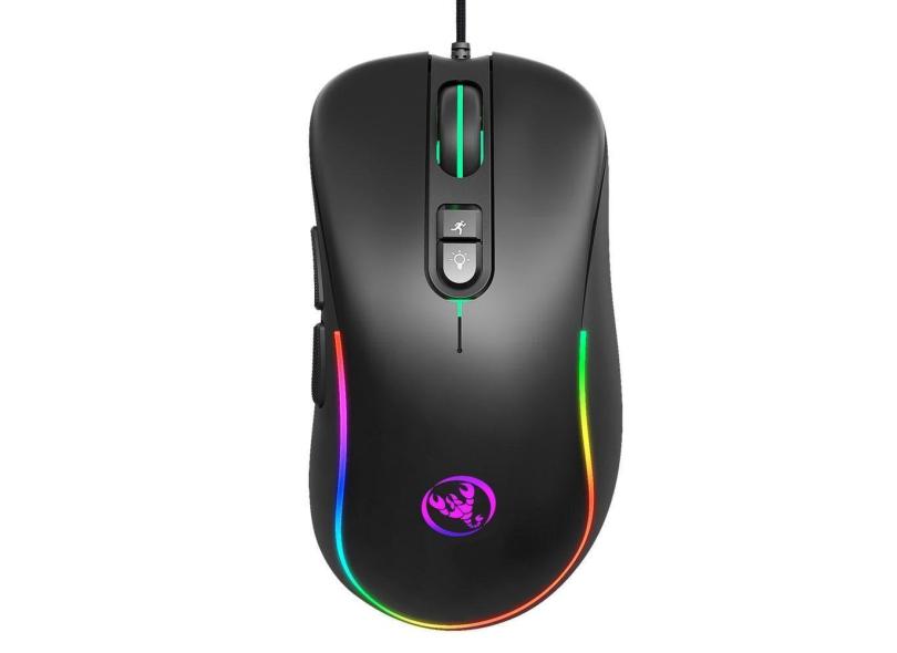 Mouse para jogos de 7 teclas com iluminação programável RGB com fio