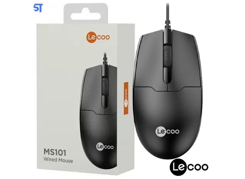 Mouse Usb Lenovo Lecoo Ms101 Preto Ergonômico