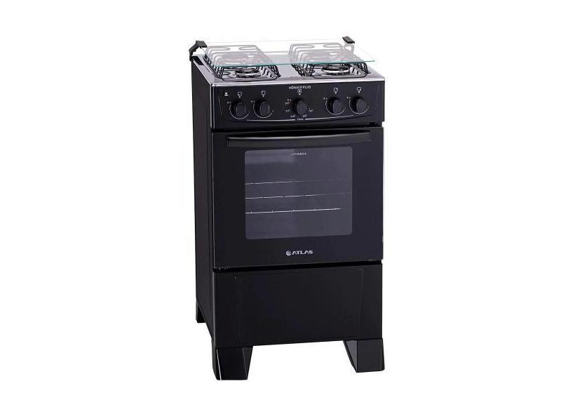 Fogão Atlas 4 Bocas Mônaco Plus com Mesa de Inox Bivolt  Preto, Bivolt