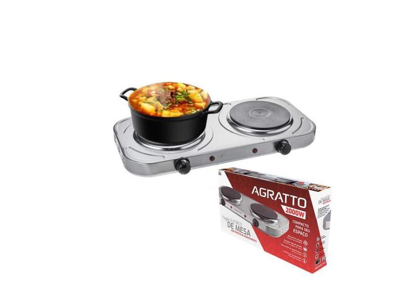 Fogão Elétrico De Mesa Cooktop 2 Bocas Prato Agratto 110/220, 220V