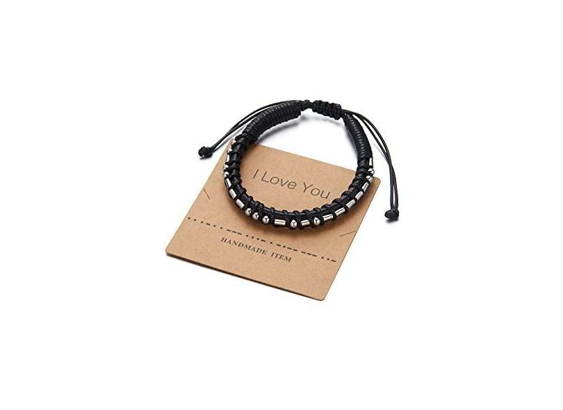 PIANOZZ Pulseiras masculinas de couro Morse Code I love you BFF Never Give Up Keep Going Hope Morse Code Pulseiras inspiradoras presentes para ele, Adjustable, Couro