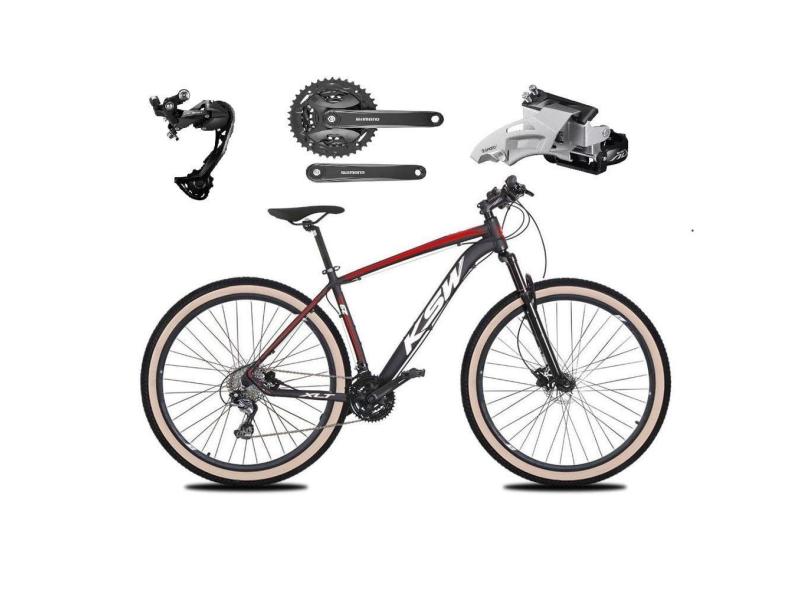 Bicicleta Aro 29 Ksw Xlt Alumínio Câmbio Traseiro Shimano Alívio e Altus 27v Freio Hidráulico Garfo Com Trava Pneu com Faixa Bege - Pto\Verm\Bco