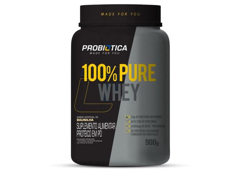 100% PURE WHEY CONCENTRADO 900G SABOR BAUNILHA PROBIóTICA 