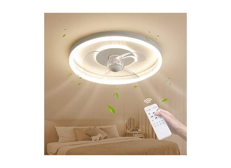 Ventilador de teto com iluminação Luz de teto LED com ventilador Controle remoto Silencioso 50W Lâmpada moderna regulável com ventilador para sala de jantar Sala de estar Quarto Lâmpadas de