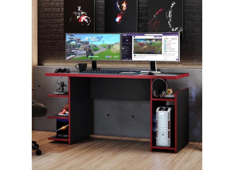 Mesa Gamer Escrivaninha Com Nichos Tóquio Notável Preto-vermelho