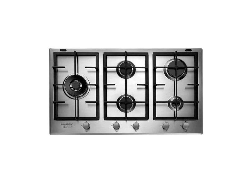 Cooktop 5 Bocas a Gás Natural GLP Brastemp Inox Dupla Chama Acendiment