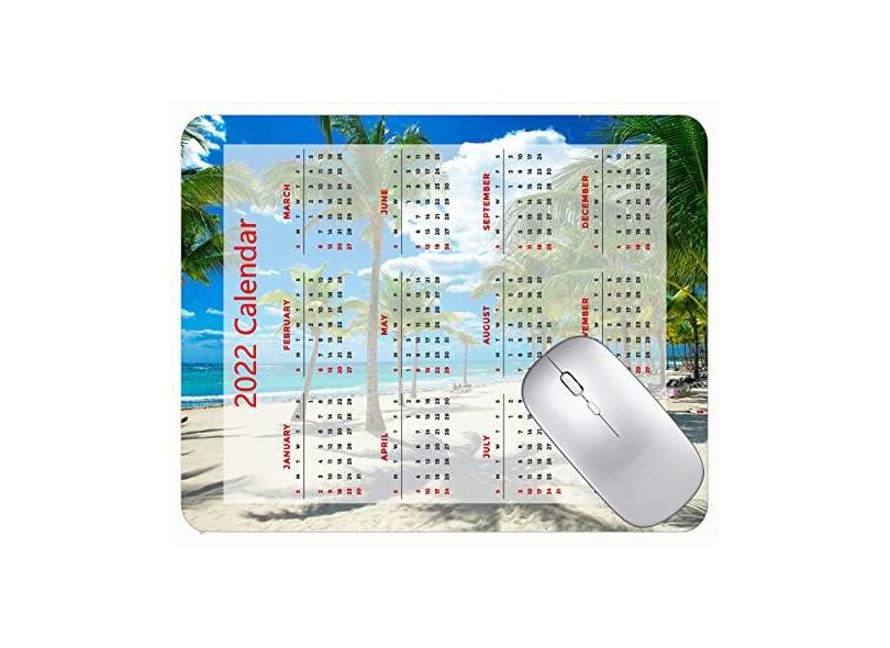 Mouse pad 2022 calendário com feriados, tapete de mouse pad com palmeiras e mar na praia