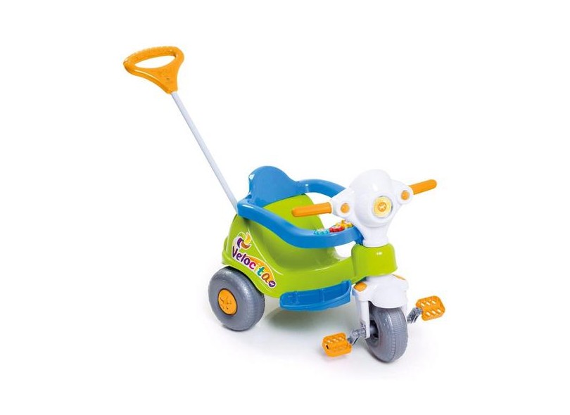 Triciclo Motoca Infantil Passeio Empurrador Pedal Som Azul