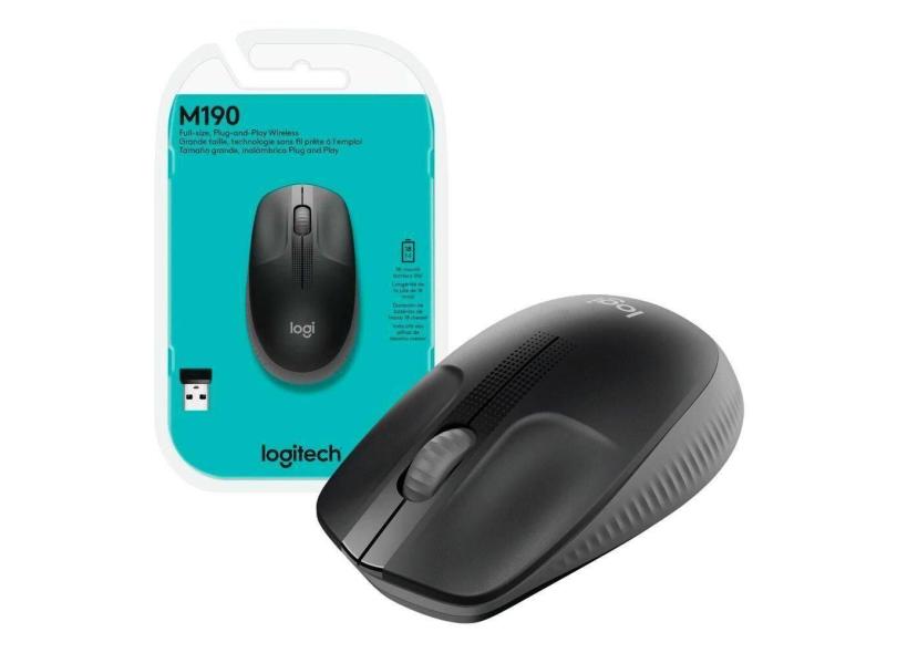 Mouse Wireless Logitech M190, 1000Dpi, Preto E Cinza