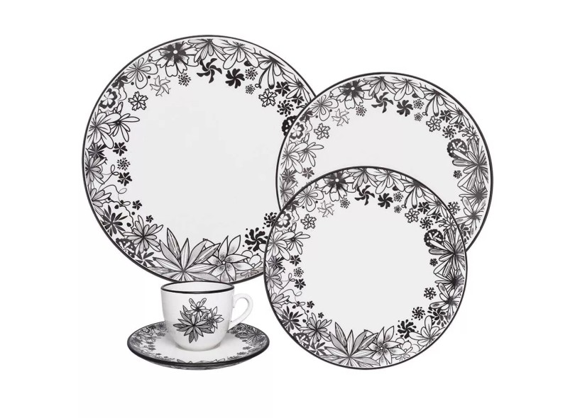 Aparelho de Jantar Redondo de Porcelana 30 peças - Floresta Negra Oxford Porcelanas