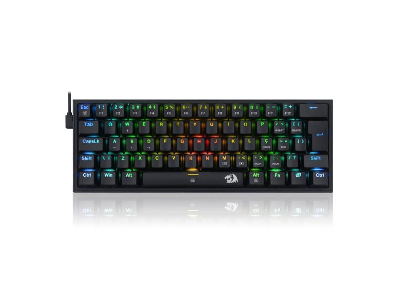 Teclado Mecânico Gamer Redragon Fizz RGB - ABNT2 - Iluminação RGB - Switch Azul - Preto - K617-RGB-B