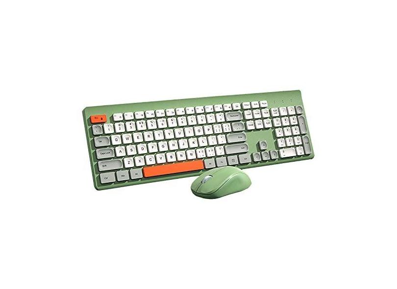 Combo Teclado E Mouse Sem Fio 2.4G - 104 Teclas - Amarelo/Verde - PC E Mac