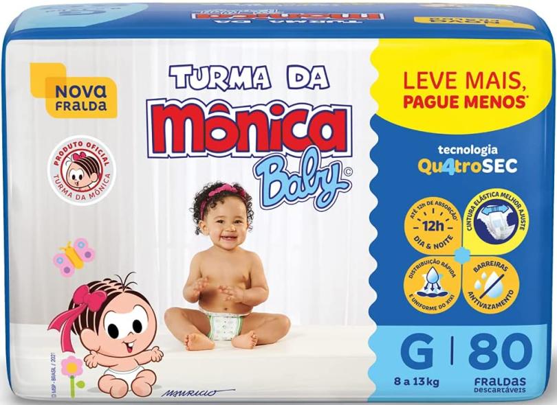 Fralda Turma da Mônica Baby QuatroSec G 80 Und 8 - 13kg