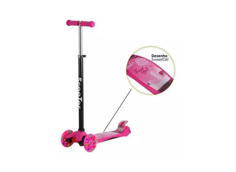 Patinete Scooter Infantil 4 Rodas Led - 70 Kg - Pink - Futuro Kids