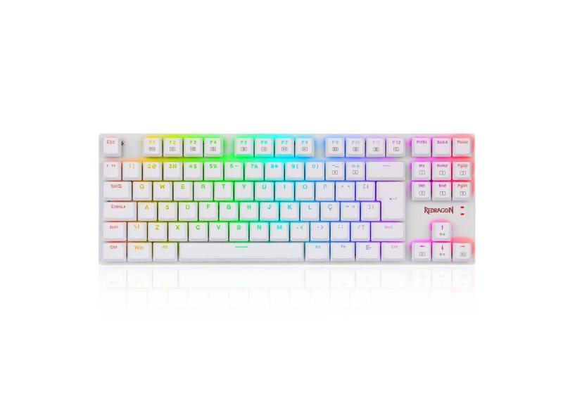 Teclado Mecânico Gamer Redragon APS, RGB, Switch Blue, TKL, ABNT2, Branco