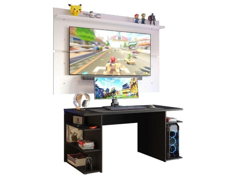 Mesa Gamer Madesa 9409 e Painel para TV até 65 Polegadas - Preto/Branco