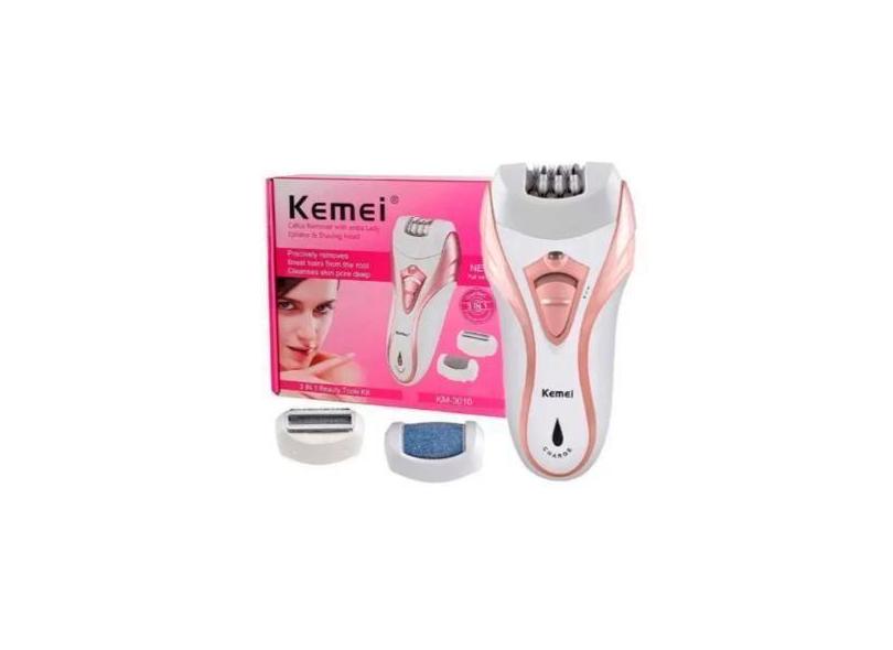 Depilador Kemei Km-3010 3 Em 1 Branco - Recarregável - Center Shoppy