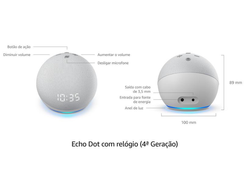 Smart Speaker Amazon Echo Dot 4ª geração com Relógio Alexa