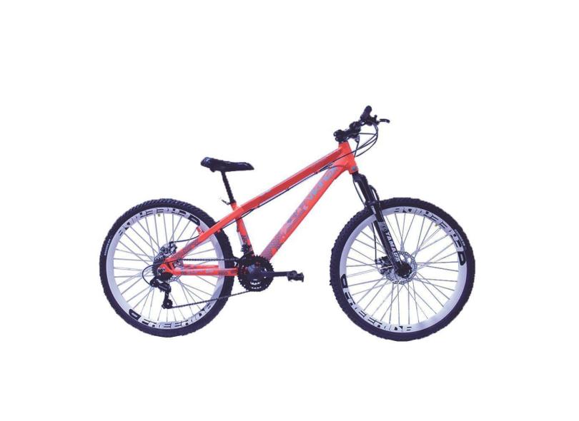 Bicicleta Vikingx Tuff 30 Freeride Aro 26 Freio A Disco 21 Velocidades Cambio Shimano Laranja Neon Aro Branco