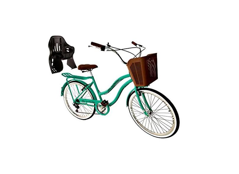 Bicicleta Urbana aro 26 com cadeirinha cesta forte 6v Verde