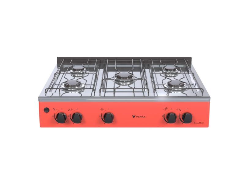Fogao a Gas Portatil 5 Bocas Venax Grand Petit Vetro Vermelho
