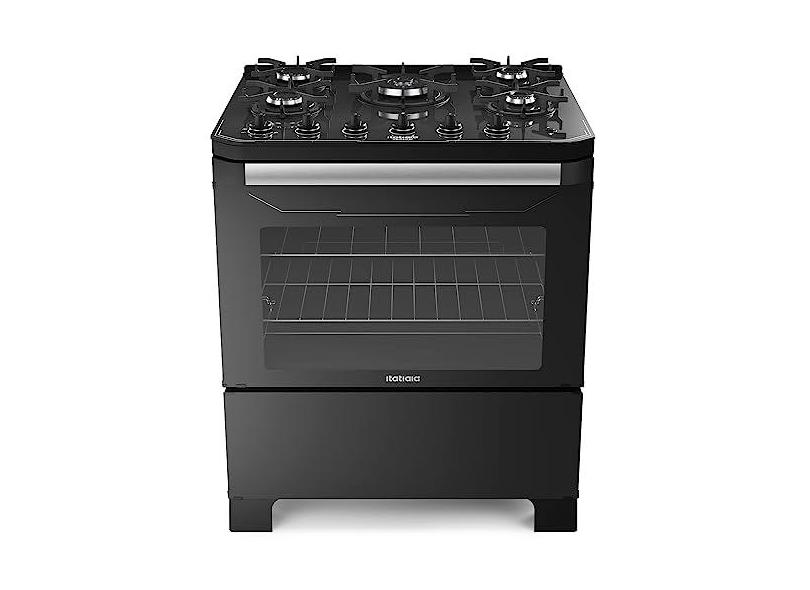 Fogão 5 Bocas a Gás Itatiaia Itamaster com Mesa de Vidro e Queimador Tripla Chama Preto Bivolt